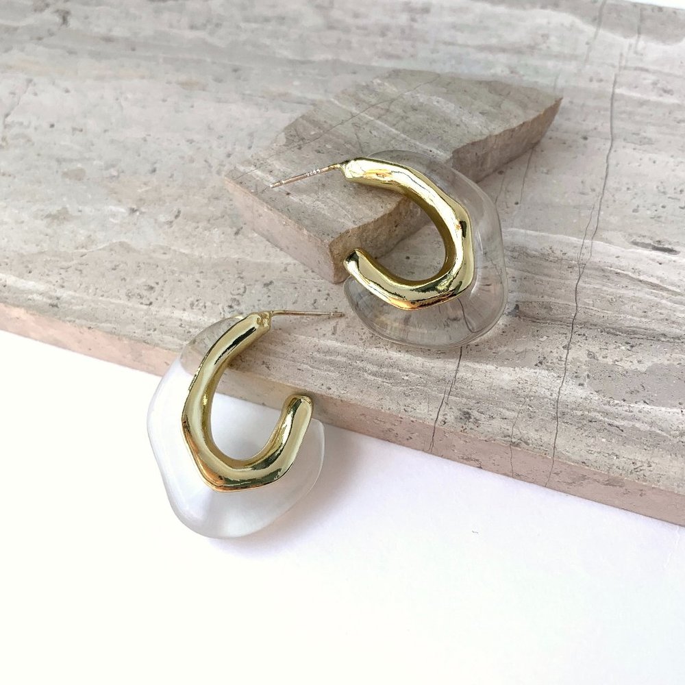 NEW ~ Anthropologie Irregular Resin Clear Hoop Earrings - Picture 6 of 10